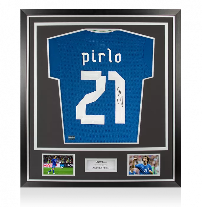 Andrea Pirlo Back Signed Italy 2012-13 Home Shirt With Long Sleeves In Classic Frame