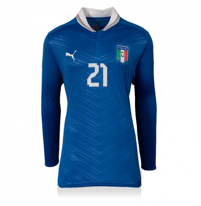 Andrea Pirlo Back Signed Italy 2012-13 Home Shirt With Long Sleeves