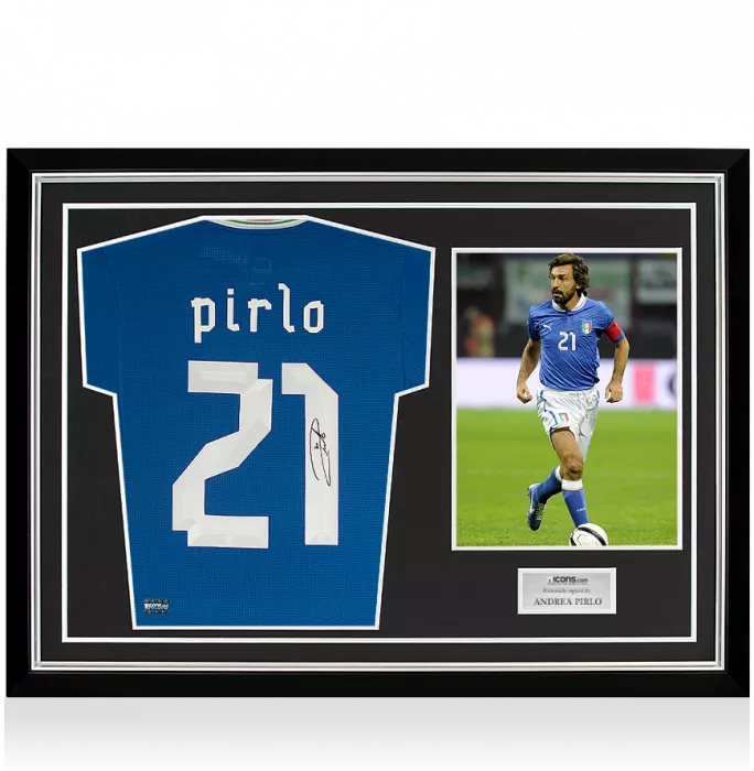Andrea Pirlo Back Signed Italy 2012-13 Home Shirt In Hero Frame: Option 1