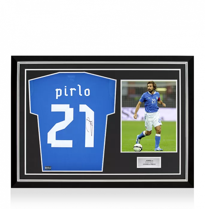 Andrea Pirlo Back Signed Italy 2012 Home Shirt In Hero Frame: Option 1