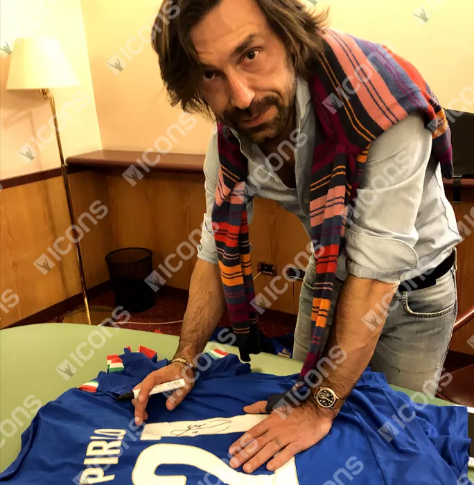 Andrea Pirlo Back Signed Italy 2014-15 Home Shirt