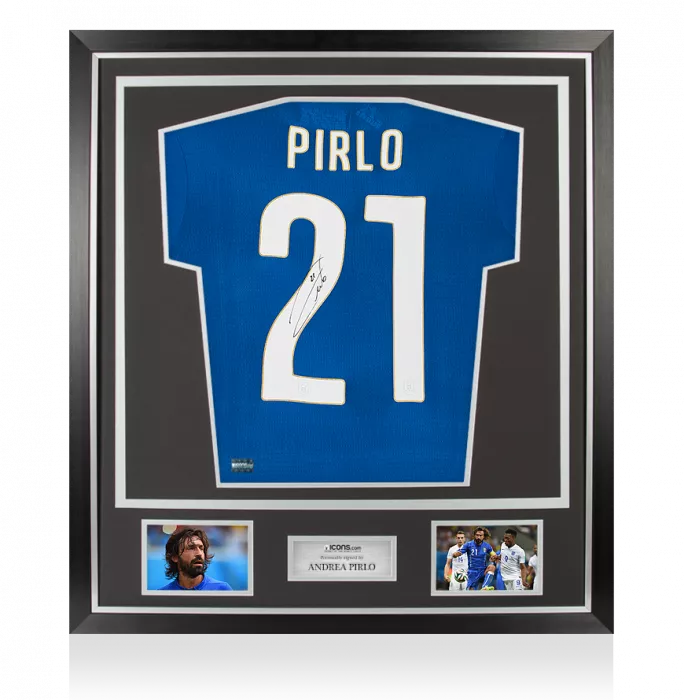 Andrea Pirlo Back Signed Italy 2014-15 Home Shirt In Classic Frame