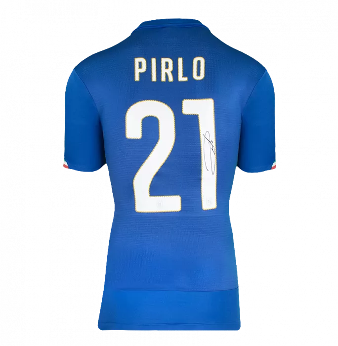 Andrea Pirlo Back Signed Italy 2014 Home Shirt In Hero Frame: Option 1