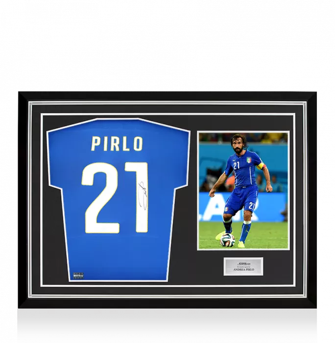 Andrea Pirlo Back Signed Italy 2014 Home Shirt In Hero Frame: Option 1