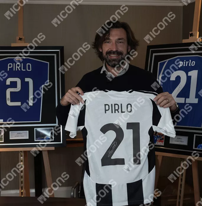 Andrea Pirlo Back Signed Juventus 2024-25 Home Shirt With Fan Style Numbers In Hero Frame: Option 1