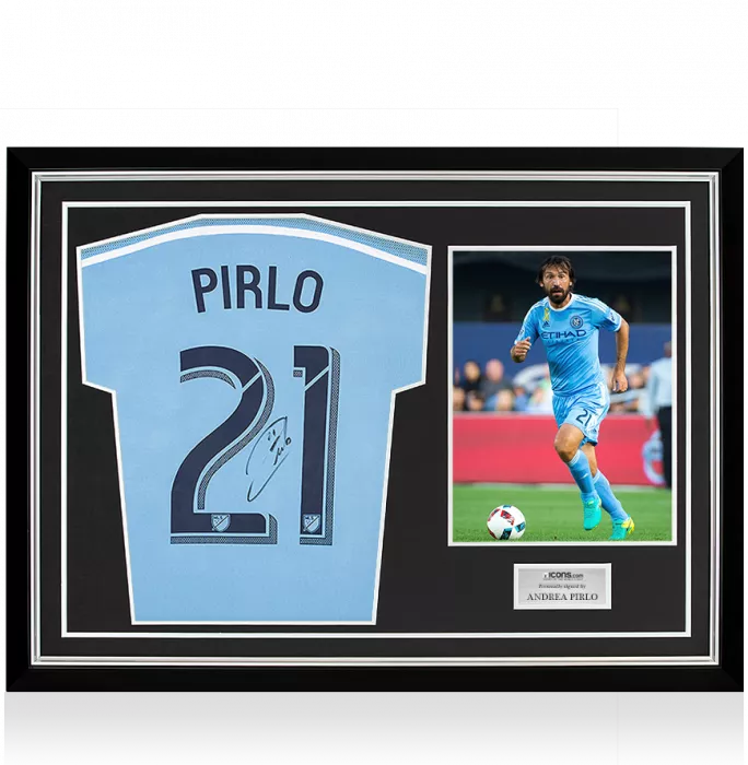 Andrea Pirlo Back Signed New York City FC Home Shirt In Hero Frame: Option 1