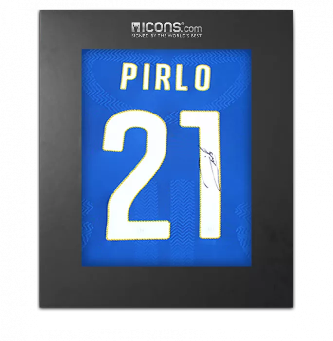 Andrea Pirlo Back Signed Signed Italy 2014 Home Shirt: Long Sleeved In Deluxe Packaging
