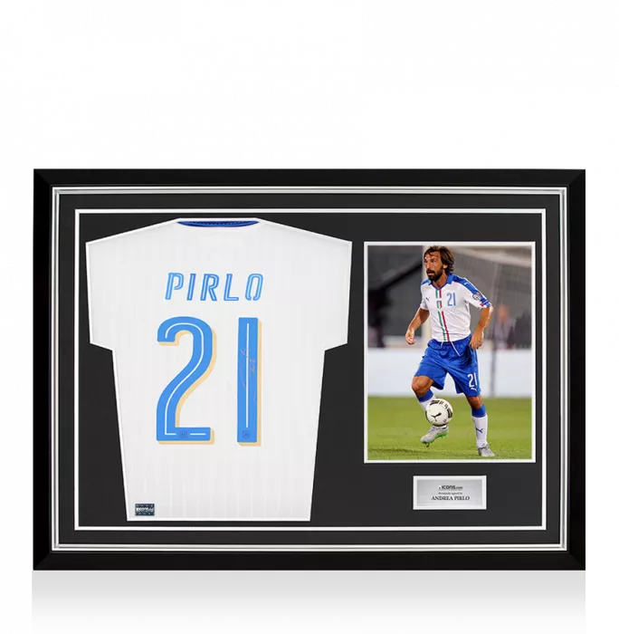 Andrea Pirlo Back Signed Signed Italy 2016 Away Shirt In Hero Frame: Option 1