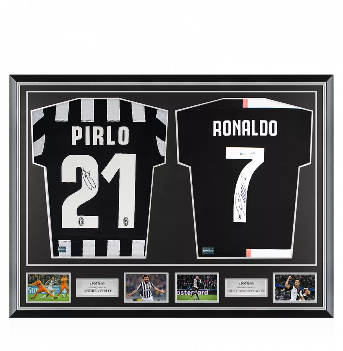 Andrea Pirlo & Cristiano Ronaldo Signed Juventus Shirts In Classic Dual Frame