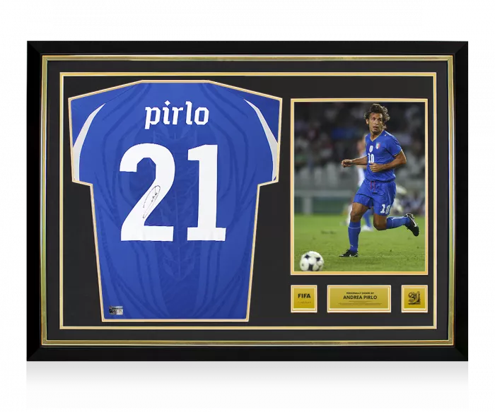Andrea Pirlo Official 2010 FIFA World Cup™ Back Signed and Hero Framed Italy 2010-12 Home Shirt