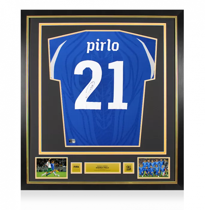 Andrea Pirlo Official 2010 FIFA World Cup™ Back Signed and Framed Italy 2010-12 Home Shirt
