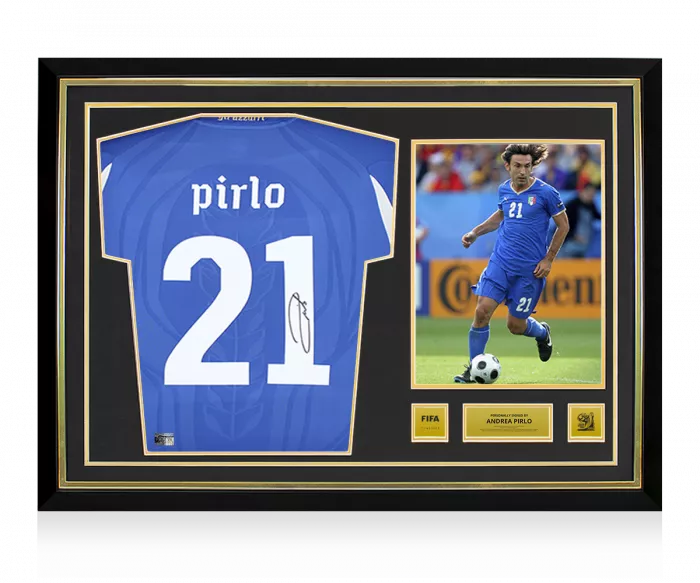 Andrea Pirlo Official 2010 FIFA World Cup™ Back Signed and Hero Framed Italy 2010 Home Shirt