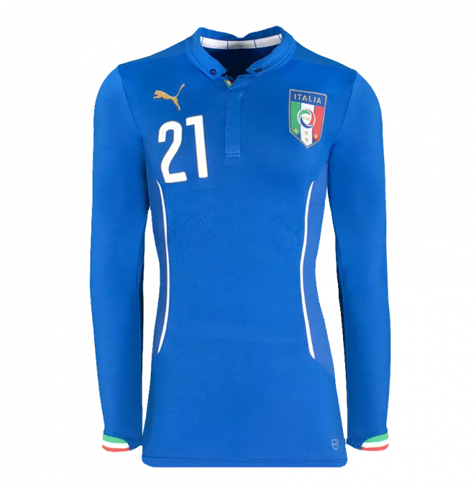 Andrea Pirlo Official 2014 FIFA World Cup™ Back Signed And Hero Framed Italy 2014 Home Shirt: Long Sleeved Edition