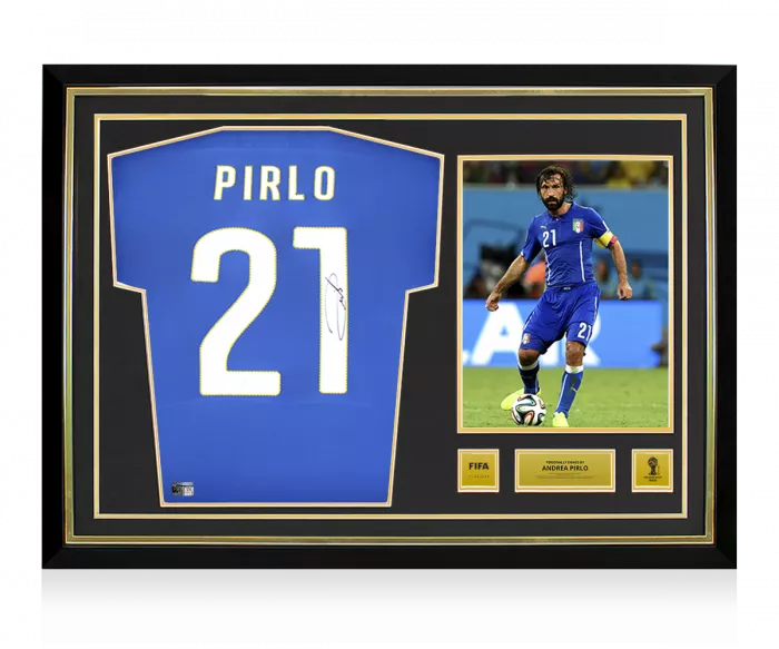 Andrea Pirlo Official 2014 FIFA World Cup™ Back Signed and Hero Framed Italy 2014 Home Shirt