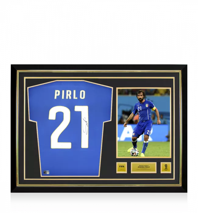 Andrea Pirlo Official 2014 FIFA World Cup™ Back Signed and Hero Framed Italy 2014 Home Shirt: Long Sleeved Edition