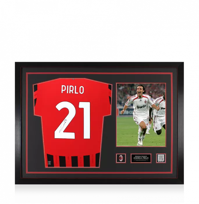 Andrea Pirlo Official AC Milan Back Signed and Framed 2024-25 Home Shirt With Fan Style Numbers