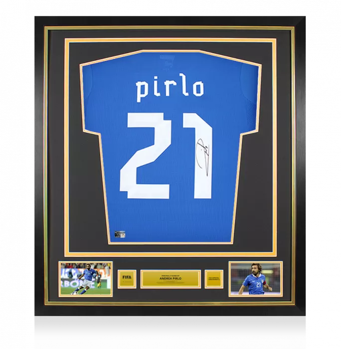 Andrea Pirlo Official FIFA World Cup™ Back Signed and Framed Italy 2012 Home Shirt