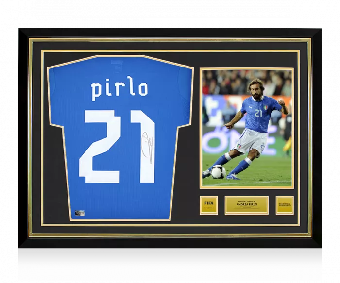 Andrea Pirlo Official FIFA World Cup™ Back Signed and Hero Framed Italy 2012 Home Shirt