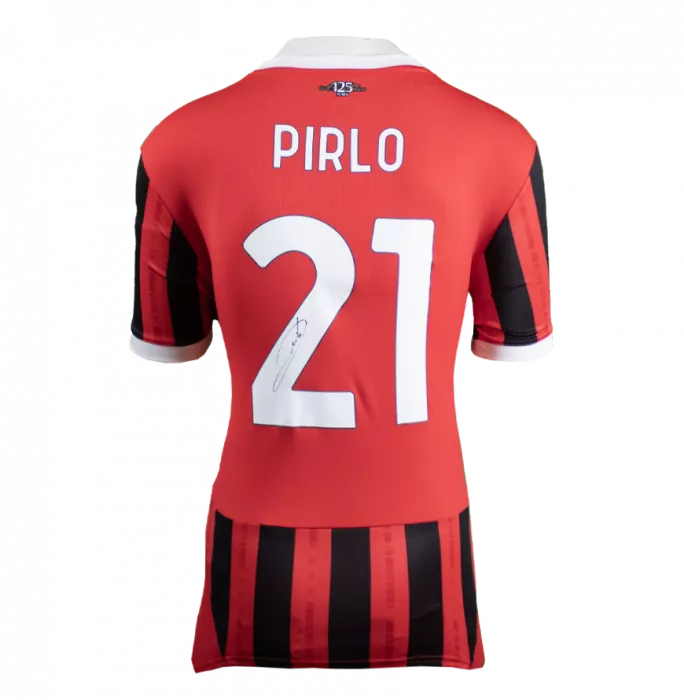 Andrea Pirlo Official UEFA Champions League Back Signed And Hero Framed AC Milan 2024-25 Home Shirt With Fan Style Numbers