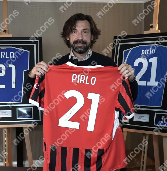 Andrea Pirlo Official UEFA Champions League Back Signed And Framed AC Milan 2024-25 Home Shirt With Fan Style Numbers