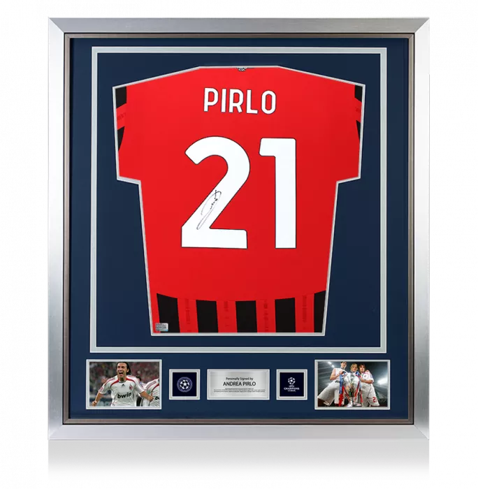 Andrea Pirlo Official UEFA Champions League Back Signed and Framed AC Milan 2024-25 Home Shirt With Fan Style Numbers