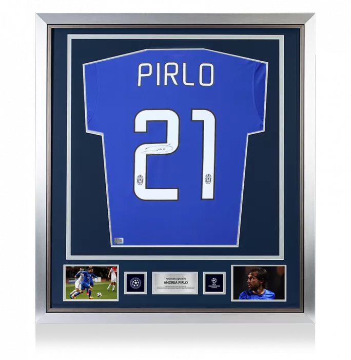 Andrea Pirlo Official UEFA Champions League Back Signed and Framed Juventus 2014-15 Away Shirt
