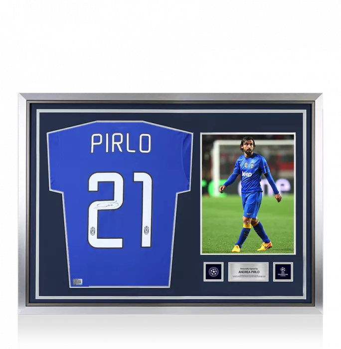 Andrea Pirlo Official UEFA Champions League Back Signed and Hero Framed Juventus 2014-15 Away Shirt
