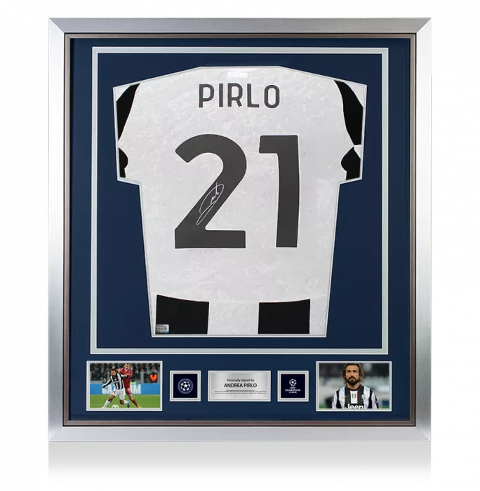 Andrea Pirlo Official UEFA Champions League Back Signed and Framed Juventus 2024-25 Home Shirt With Fan Style Numbers