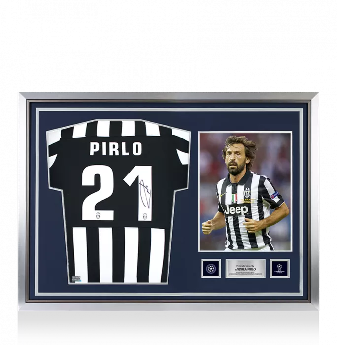 Andrea Pirlo Official UEFA Champions League Back Signed and Hero Framed Juventus 2015-16 Home Shirt