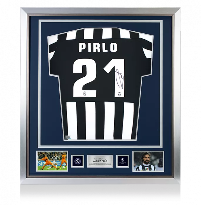 Andrea Pirlo Official UEFA Champions League Back Signed and Framed Juventus 2015-16 Home Shirt