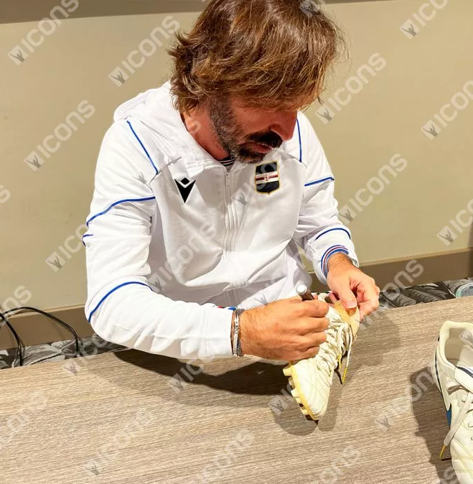 Andrea Pirlo Official UEFA Champions League Signed Nike Tiempo Boot In Photo Acrylic Case: Option 1