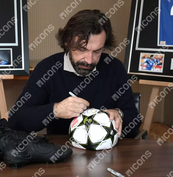 Andrea Pirlo Official UEFA Champions League Signed Football In Acrylic Case