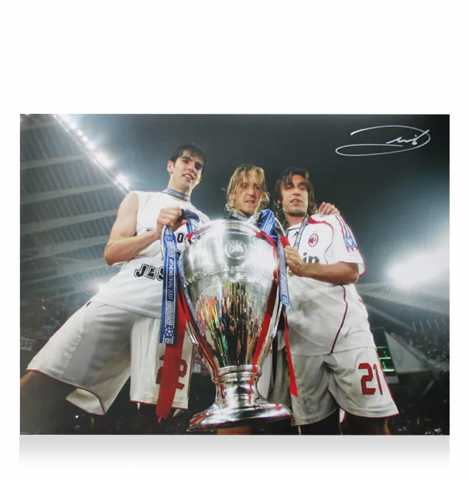 Andrea Pirlo Signed AC Milan Photo In Black Wooden Frame: UEFA Champions League Winner
