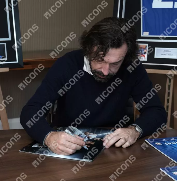 Andrea Pirlo Signed AC Milan Photo In Black Wooden Frame: UEFA Champions League Winner