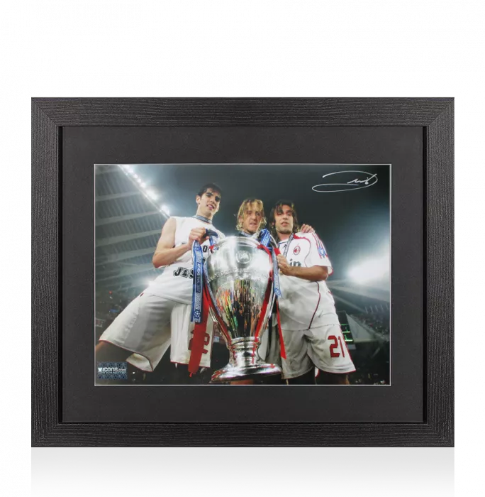 Andrea Pirlo Signed AC Milan Photo In Black Wooden Frame: UEFA Champions League Winner