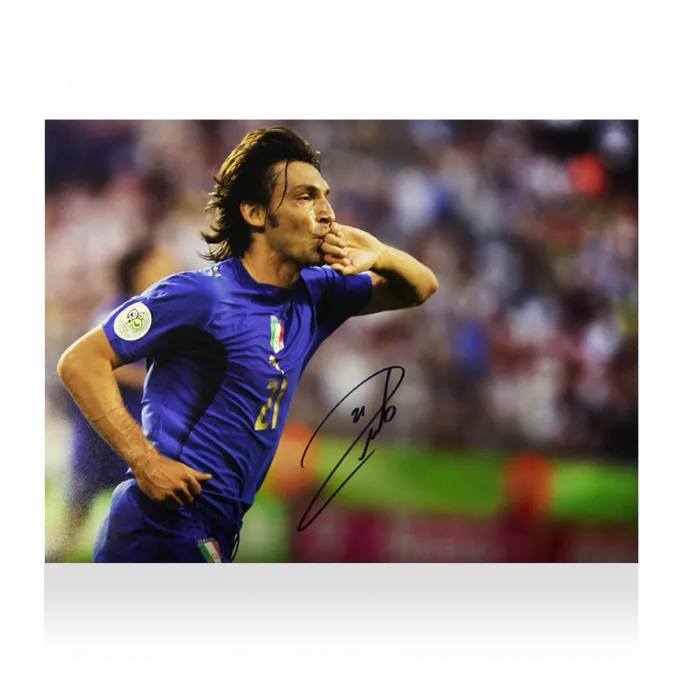 Andrea Pirlo Signed Italy Photo In Black Wooden Frame: 2006 FIFA World Cup Goal Vs Ghana
