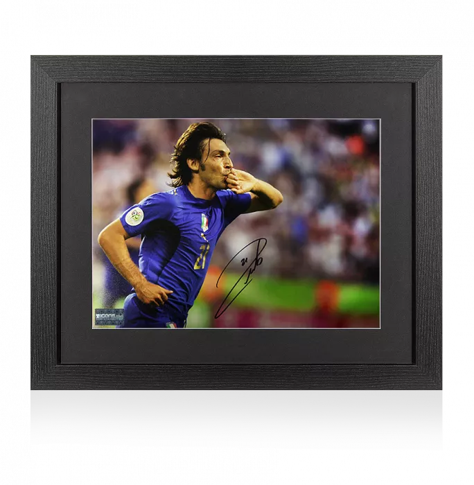 Andrea Pirlo Signed Italy Photo In Black Wooden Frame: 2006 FIFA World Cup Goal Vs Ghana