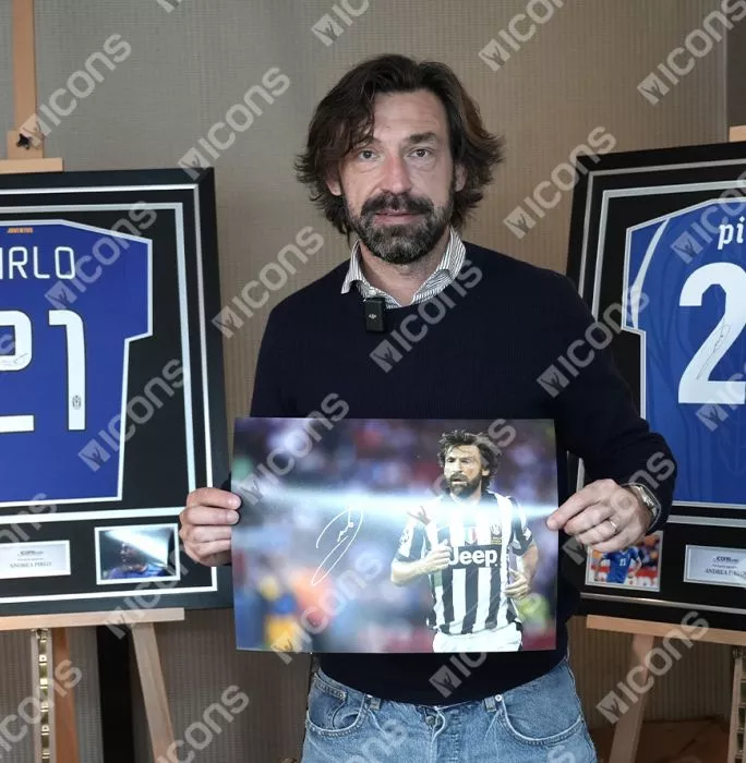 Andrea Pirlo Signed Juventus Photo In Black Wooden Frame: UEFA Champions League Finalist