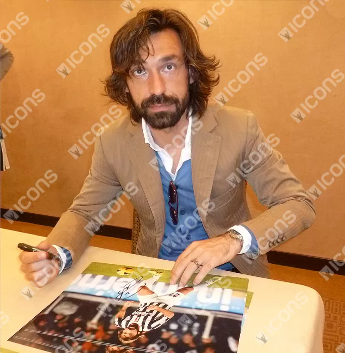 Andrea Pirlo Signed Juventus Photo In Black Wooden Frame: In Action