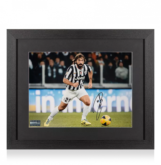 Andrea Pirlo Signed Juventus Photo In Black Wooden Frame: In Action