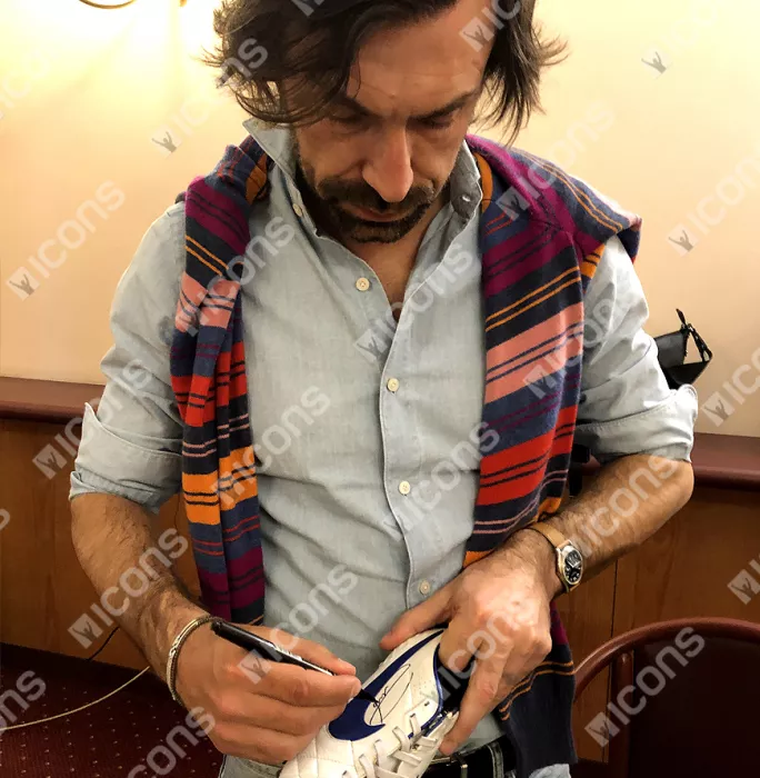 Andrea Pirlo Signed White And Blue Nike Tiempo Boot