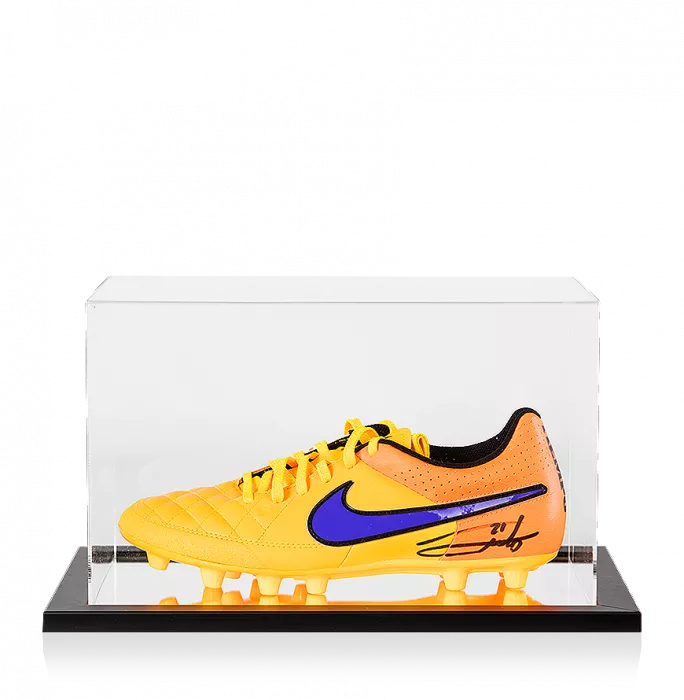 Andrea Pirlo Signed Yellow Nike Tiempo Boot In Acrylic Display Case