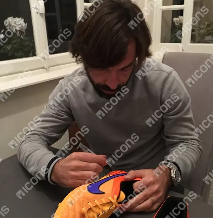 Andrea Pirlo Signed Yellow Nike Tiempo Boot In Bubble Frame: Option 1