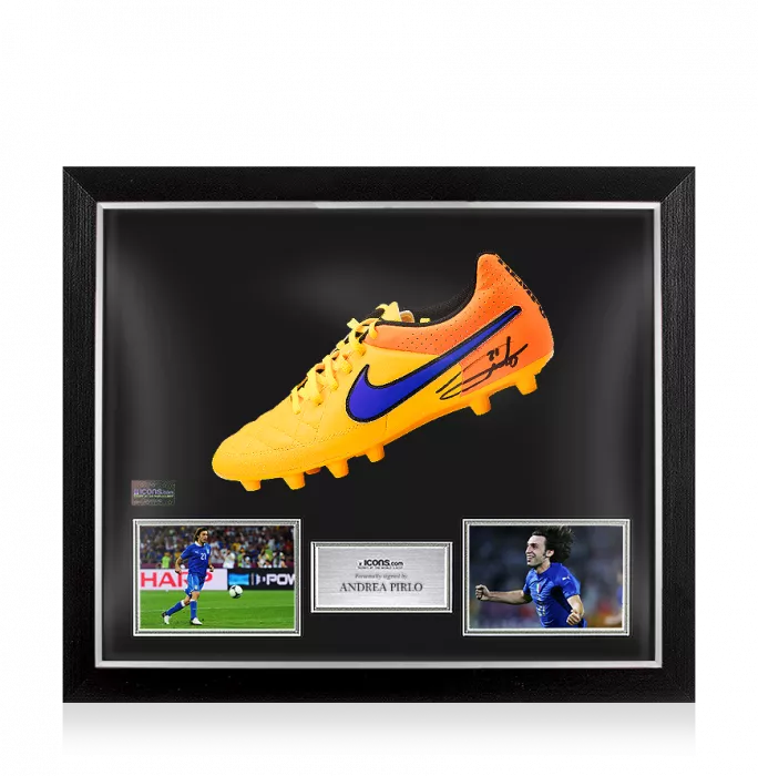 Andrea Pirlo Signed Yellow Nike Tiempo Boot In Bubble Frame: Option 1