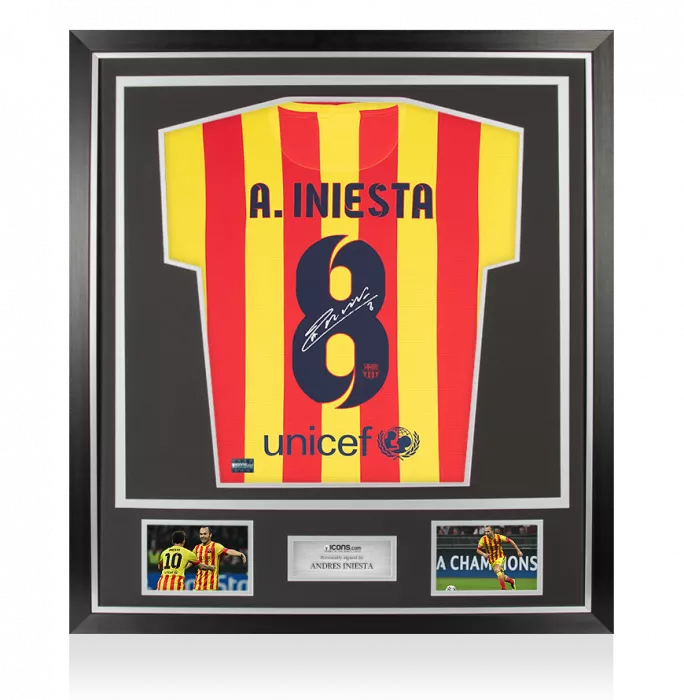 Andres Iniesta Back Signed FC Barcelona 2013-14 Away Shirt In Classic Frame