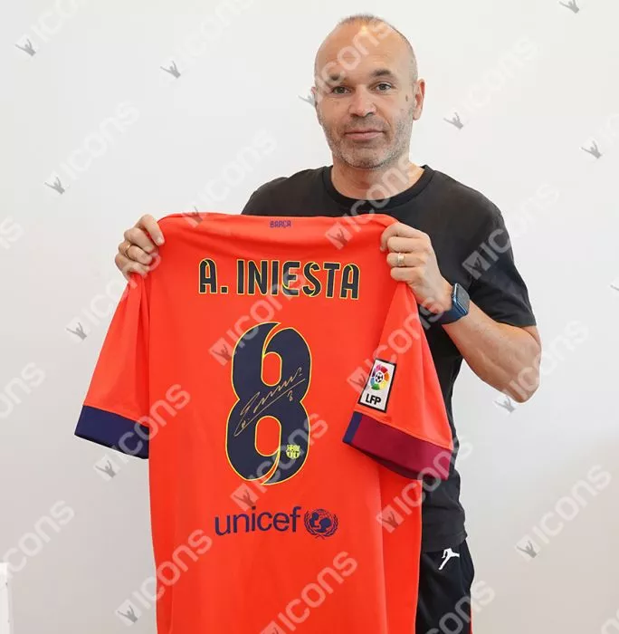 Andres Iniesta Back Signed FC Barcelona 2014-15 Away Shirt In Classic Frame