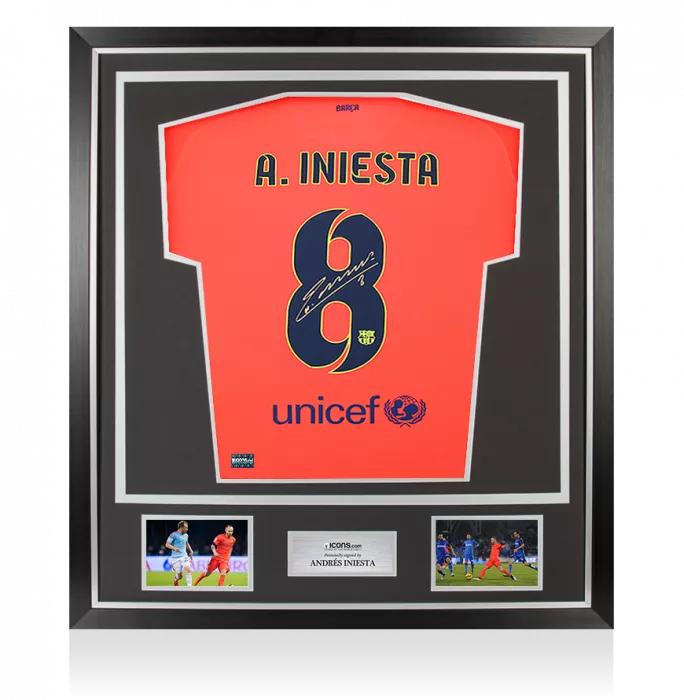 Andres Iniesta Back Signed FC Barcelona 2014-15 Away Shirt In Classic Frame
