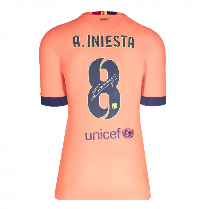 Andres Iniesta Back Signed FC Barcelona 2014-15 Away Shirt In Hero Frame: Option 1