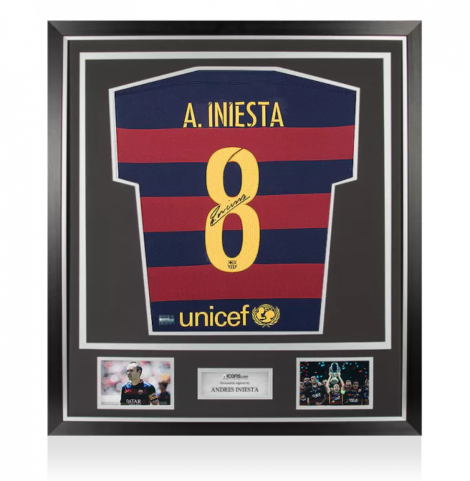 Andres Iniesta Back Signed FC Barcelona 2015-16 Home Shirt In Classic Frame