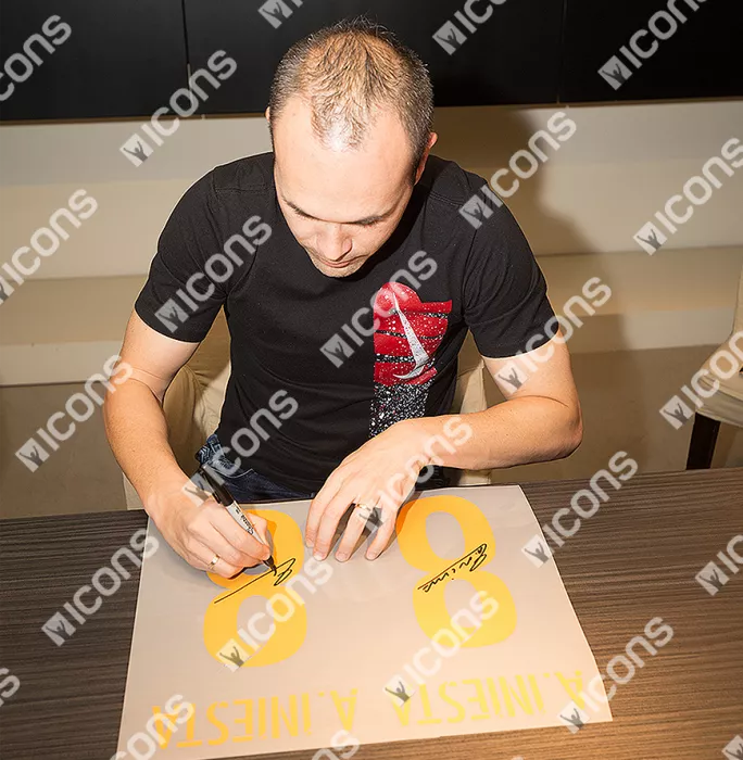 Andres Iniesta Back Signed FC Barcelona 2016-17 Home Shirt With Fan Style Numbers In Classic Frame